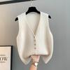 Estilo coreano malha colete feminino primavera e outono 2024 novo estilo francês retro v-neck elegante mangas top colete