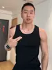 Camiseta sin mangas negra acanalada de peso pesado estilo americano para hombre, nueva camiseta sin mangas de verano, chaleco deportivo de fitness ajustado