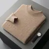 Suéter nuevo de otoño e invierno para hombre 100% lana australiana con patrón de trenzado cuadrado, cuello semi-alto, hecho en fábrica de Hebei