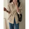 Camisa chique coreana de outono, simples e única, com amarração, na cor damasco claro, tamanho único, ombro a ombro cáqui, direto da fábrica, alta elasticidade