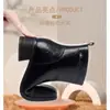 Botines de cuero suave con punta cuadrada para mujer, negros, tacón grueso, modernos, versátiles, suela suave, cremallera trasera, zapatos para madres de mediana edad, botines de moda