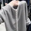 Suéter cardigã de tricô com renda e gola redonda, estilo Chanel, em veludo, para mulheres, modelo novo 2026