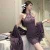 Hombre quiere nuevo lencería sexy china chica atractiva cárdigan chal morado vestido con cuello cheongsam de encaje hueco 9408