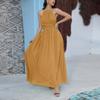 Vestido Longo de Verão com Gola Halter, Chiffon Verde Liso, Elegante Vestido para o Trabalho, Novo Modelo da Amazon em Estoque