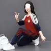 [Mistura de Algodão Chinês Seda de Leite] Novo conjunto feminino 2026 cor da moda bloco de cores estampa de letras casual duas peças