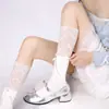 Calcetines Cortos con Adorno de Encaje, Calcetines de Algodón con Cordones Estilo Jk, Calcetines Largos Huecos Estilo Ballet Moldeadores de Piernas, Calcetines Versátiles para Pantorrilla