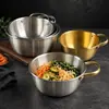 Tigela de mistura estilo coreano, tigela de salada de aço inoxidável com uma alça, tigela para pratos frios, tigela para temperos de churrasco, cor dourada, para catering, hotéis e uso comercial, atacado