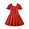 Vestido de primavera 25014-25, estilo retro francés, con costuras de encaje, cuello cuadrado, mangas abullonadas