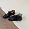 Piel de oveja, estilo retro británico, mocasines de tacón grueso para mujer, planos negros de punta redonda, versátiles para el trabajo, con cierre de velcro