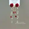 Pendientes de Borla Rosa de Lujo Ligero Estilo Palacio, Diseño de Borla Larga, Temperamento Versátil y Único, Pendientes para Mujer