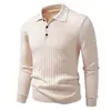 Camisa de Punto Polo con Cuello Solapa para Hombre, Suéter de Manga Larga con Raya Vertical Texturizada, Top Básico Casual de Negocios Ajustado para Primavera y Otoño