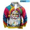 Aliexpress Transfronteiriço Estampa Digital de Natal Novo Outono e Inverno Moletom Masculino de Manga Comprida com Gola Alta e Meio Zíper com Gola de Veludo