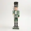 Cascanueces Soldado de 38CM Decoración Navideña Adorno de Regalo Pintado a Mano Bastón Verde Festividad