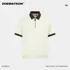 Camiseta Polo Masculina Zoewatson Marca Moderna Legal e Macia Padrão Trigo Gola Lapela Meio Zíper Color Block Manga Curta