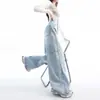 Foto Real de Jeans Wide Leg com Strass de Cor Clara Super Popular para Mulheres, Novo Modelo de Venda Quente da Primavera de 2026, Calça Wide Leg Céu Estrelado