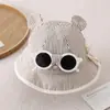 Chapéus de Bebê para Primavera e Outono para Meninos e Meninas, Chapéu de Pescador Listrado, Versão Coreana Desenho Animado Urso Fofo com Óculos de Sol Chapéu de Pescador