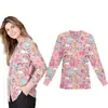 Chamarra Cuello Redondo Xiyin Estilo Navidad Top Quirúrgico Cardigan Botones Manga Larga Ropa de Trabajo Top Elástico Uniforme de Enfermera para Mujer