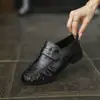 2026 Nuevo Estilo Mocasines de Piel de Anguila para Mujer Zapatos Pequeños de Cuero Arrugado Retro Punta Cuadrada Tacón Bajo Slip-ons para Viaje Diario Zapatos Individuales
