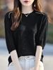 Camisa de punto con cuello redondo, manga corta, ligera, holgada e informal, para mujer, primavera y verano, 24 unidades