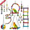 Traje de juguete para loro 10 piezas cuentas de madera escalera giratoria columpio soporte escalera de madera bola de ratán cuerda para morder