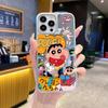 Estojo de Celular Espelhado Crayon Shin-Chan Fofo de Nicho para iPhone 17 Espelho de Maquiagem para Meninas 13 Pro Max