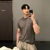 ASCLO&QIAO Camiseta de Punto Estilo Casual Coreano Minimalista para Hombre Verano Delgada Holgada Cuello Redondo Manga Corta