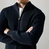 Chamarra suéter de peso pesado color sólido con cuello alto para hombre, cárdigan de punto con cremallera anti-pilling, tejido grueso de punto para otoño e invierno, para parejas