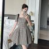 2026 Nuevo Estilo de Verano para Mujer Estilo Coreano Chic Retro Manga Abullonada Cuadros Cintura Ajustada Vestido Voluminoso 61228
