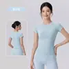Top esportivo fitness para Pilates e yoga, canelado, com logo duplo C, de peça única sem costura, manga curta, feminino, slim fit