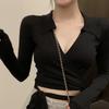 Camisa Básica de Punto Sexy con Cuello en V y Lazo Estilo Puro Deseo Primavera y Otoño para Mujer con Diseño Único para Usar en Capas Tops Estudiantiles