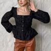 Camisa Jacquard de Alta Gama Francesa 2025 Nueva Cuadrada de Commuter Manga Abullonada Top para Mujer Ropa de Otoño para Mujer