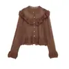 Comercio Exterior Transfronterizo Estilo Europeo y Americano Nueva Moda Femenina Suéter Chaqueta de Punto por Urdimbre Romántico de Cuello Alto 0014105