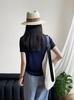 Taogawa Coreano Cuello en V Botón Chic Manga Corta para Mujer Top de Punto Adelgazante con Cintura Plisada YL318-1
