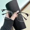Armazones de Gafas de Media Montura Estilo Ceja de Negocios para Hombres, Luz Azul Anti-Reflejo, Se Pueden Montar Lentes Graduados, Cuadrados, Elegantes Armazones de Metal