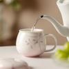 Taza de Cerámica Miyamori de Alto Valor para Oficina con Separación de Té y Agua, Tapa y Revestimiento Interior para Infusionar Té, Orquídeas Pintadas a Mano