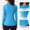 Nueva Ropa de Yoga para Mujer Manga Larga Cuello Redondo Secado Rápido Camiseta Deportiva Alta Elasticidad Ajustada Running Entrenamiento Fitness Top de Manga Larga