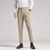 Pantalones Casuales de Negocios Rectos de Tela Fluida Color Caqui para Hombre Naples Cintura Alta Corte Delgado Pierna Recta Pequeña