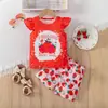 Conjunto para Meninas Camiseta Fofa com Estampa de Morango Combinando com Calças Flare Conjunto Adequado para Roupa Casual de Verão