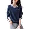 Sudadera Falsa de Dos Piezas para Mujer, Versátil para Reducción de Edad, Nuevo Invierno 2024 Top Casual Suelto con Empalme de Rayas, Cuello Polo
