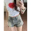 Shorts jeans de cintura alta vintage com aspecto desgastado para mulheres, elástico, modelador, corte A, hot pants de verão estilo americano para garotas sexy, hot pants que levantam o bumbum