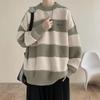 Suéter masculino outono e inverno Nova cor de contraste costura estilo universitário casaco solto preguiçoso pescoço redondo pullover suéter