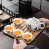 Conjunto de Chá Cerâmico Kung Fu Doméstico com Bule, Conjunto Simples para Preparo de Chá para Recepção de Hotel e Bandeja para Preparo de Chá Seco