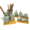 Conjunto de Potes Cerâmicos Estilo Japonês para Condimentos Porta-Palitos Porta-Azeite Potes para Condimentos Porta-Hashis Gaiola para Hashis Pote para Pimenta Porta-Vinagre Garrafa de Molho de Soja