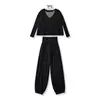 26 Conjunto casual de otoño para mujer estilo coreano, holgado, cuello en V, liso, camisola + camiseta de manga larga + pantalones largos, ropa de casa