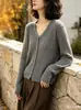 Cárdigan de Punto con Lentejuelas y Cuello en V Estilo Coreano 2026 Otoño Nuevo Conjunto de Moda Suéter de Manga Larga Prendas de Punto Ropa Exterior para Mujer