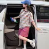 Conjunto de Verão para Meninas 2026 Casual Estilo Coreano Listrado Floral Manga Curta Shorts Conjunto de Duas Peças Crianças Médias e Grandes Transfronteiriço