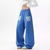 Pantalones deportivos holgados de pierna recta con estampado de letras de marca de moda estilo americano para hombre, pantalones casuales versátiles de pierna ancha de ajuste holgado vintage