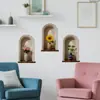 Adesivos de Parede Decorativos Triptych de Plantas e Flores Frescas para Quarto, Sala de Estar, Decoração de Fundo de Casa, Adesivos de Parede Autoadesivos