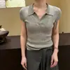 Camisa de punto de manga corta con cuello polo semiabierto, a la moda, para mujer, corte slim y elegante, nueva moda transfronteriza Verano 2026