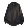 Camisa Térmica Masculina Manga Longa Gola Henley Outono/Inverno 2026 Simples Versátil Solta Camiseta com Gola Alta de Botões Atacado